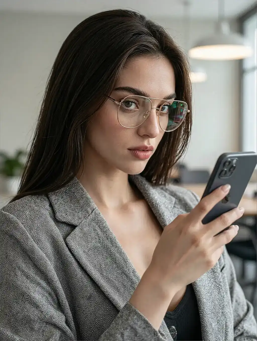 Fictional AI character featured on the fourth landing page, at night